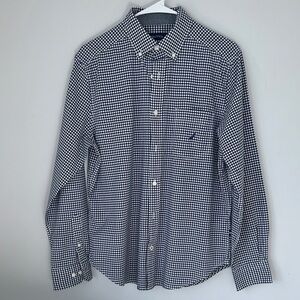 EUC Men's Blue and White button down checkered shirt